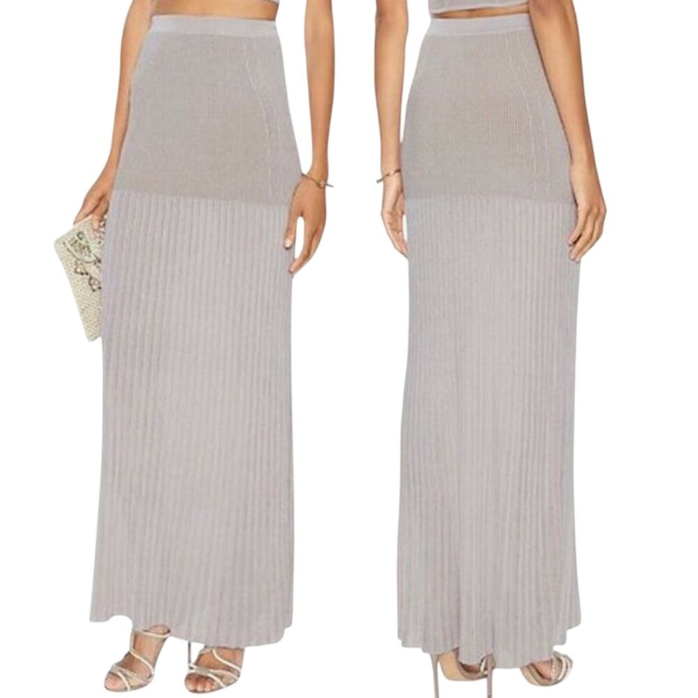 Ronny Kobo Ione Ribbed Knit Pleated Maxi Skirt High Waist French Grey Womens XS